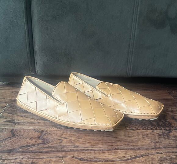 $995 NIB Bottega Veneta Men\'s Woven Leather Driving Loafers Camel 7.5(40.5) main image 5